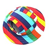 WINOMO Round Brim Pet Cap Visor Hat Pet Dog Mesh Porous Sun Cap with Ear Holes for Small Dogs - Size S (Colorful Stripe)