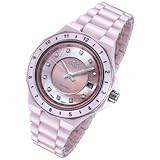 Oniss Ladies Pink Ceramic Dess Watch with Diamonds on8203-L