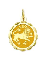 14K Gold Satin Polished Engraveable Leo Zodiac Charm