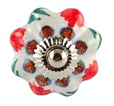 Set of 2 Red and Green hand painted ceramic pumpkin knobs cabinet drawer handles pulls