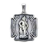 24in Rhodium-plated St. Florian Medal Necklace