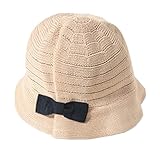 Ziweiba 女の子 日よけ帽 蝶結び付き 春夏 折り畳み ハット ビーチ帽子 編み物 ハット 幼児麦わら帽子 (D ベージュ)