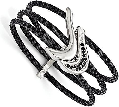Black Titanium & Sterling Silver Spinel Cable Flexible Cuf Bracelet, 6 inches, Fine Bracelets For Women