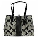 AUTHENTIC COACH SIGNATURE STRIPE KISSLOCK FRAME CARRYALL (BW/Black)