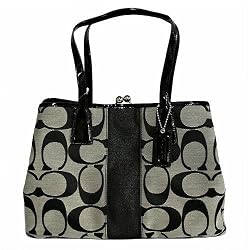 COACH SIGNATURE STRIPE FRAMED CARRYALL 13533 black white
