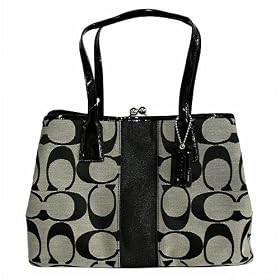 AUTHENTIC COACH SIGNATURE STRIPE KISSLOCK FRAME CARRYALL (BW/Black)