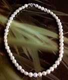 Image of 16 inch string of white 7.5-8mm freshwater pearls with silver clasp