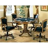 3-in-1 Solid Oak Wood Poker, Pool, Game, Dining Table and 4 Chairs Set