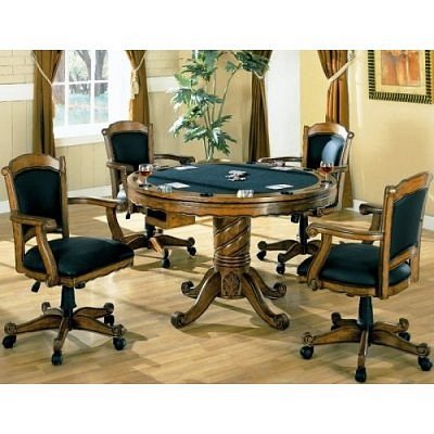 3-in-1 Solid Oak Wood Poker, Pool, Game, Dining Table and 4 Chairs Set