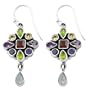 3.1 Carats Multi-Gemstone Sterling Silver Floral Design Dangle Earrings