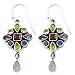 3.1 Carats Multi-Gemstone Sterling Silver Floral Design Dangle Earrings