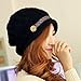 LOCOMO Women Cabled Checker Pattern Knit Beanie Hat Cap Button Strap FFH080BLK Black