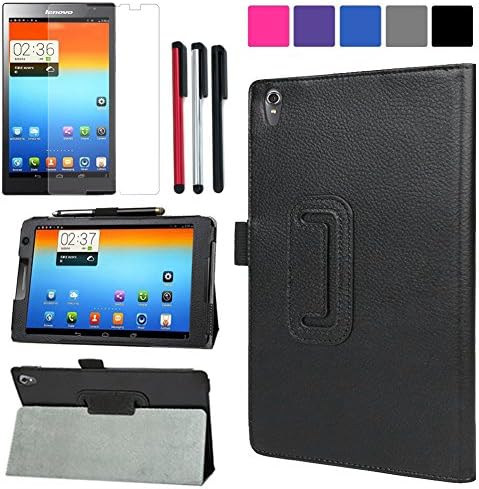 BIRUGEAR Lenovo Tab S8-50 Case, SlimBook Leather Folio Stand Case Cover for Lenovo TAB S8 Wideview 8'' Android Tablet (S8-50 - 59426767) + Screen Protector & 3pcs Universal Stylus