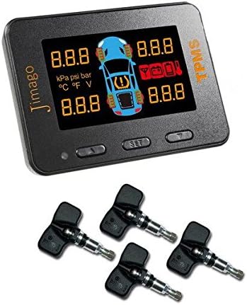 Jimago ® 2.8" LED Display Wireless Tire Pressure Monitoring System Real-time Transmitter Diagnostic Alarm Function, Temperature Gauge for Car (BAR/PSI/KPA 4 Internal Sensors TPMS)