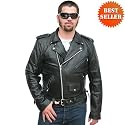 Motorcycle Jackets - Mens Classic Leather Motorcycle Jacket MJ400