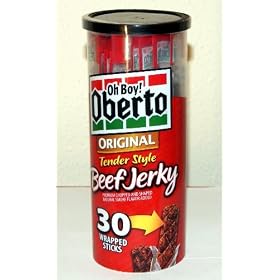Oh Boy! Oberto Original Tender Style Beef Jerky 30 Wrapped Sticks Canister NET WT 12 OZ