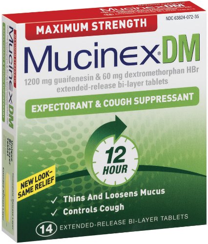 Mucinex Dm, Maximum Strength, Expectorant and Cough Suppressant, 1200 mg Guaifenesin & 60mg Dextromethorphan Hbr, 14 Extended Relase, Bi Layer Tablets