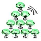 10個入りの30mm取っ手,YIFAN　ネジ付き　クリスタルガラスダイヤモンド形状　食器棚の引き出しキャビネットノブ　ハンドル - グリーン