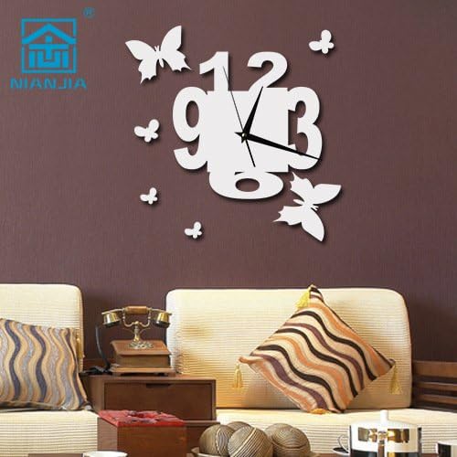 TONPAR PS Butterfly wall sticker DIY wall sticker wall clock creative fashion sofa TV background wall sticker wall clock , silver mirror