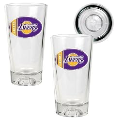 Los Angeles Lakers NBA 2pc Pint Ale Glass Set with Basketball Bottom - Oval Logo by Great American Products