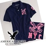アメリカンイーグル メンズ 半袖ポロシャツ AE EAGLE PATCH POLO フリートネイビー