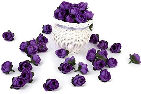 2X Artificial Silk Faux Roses/Daisy/Hydrangea Flower Heads Wedding Decor Clip Craft Color:50pcs 3cm Dark Purple Roses
