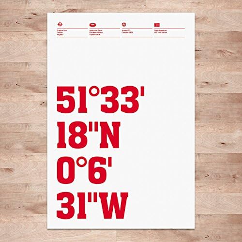 Arsenal Posters, Stadium Coordinates - Typography Wall Art Print - 16 x 20 inches