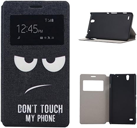 For Sony Xperia C4,GREENANT Personality Words(Don't touch my phone) Print Design Premium PU Leather View Window Flip [Slim Fit][Stand Feature] Hard Protective Holster Case Cover For Sony Xperia C4 Smartphone