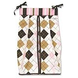 IMAGE OF Prep School Pink Diaper Stacker-Prep School Pink Argyle Percale W/Maya Stripe Twill Top/Bottom/Insert, Brown Ultra Suede Trim/Ties;12