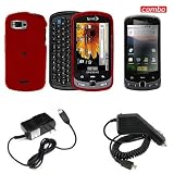 Samsung Moment M900 Combo Rubber Feel Red Protective Case Faceplate Cover + LCD Screen Protector + Rapid Car Charger + Home Wall Charger for Samsung Moment M900