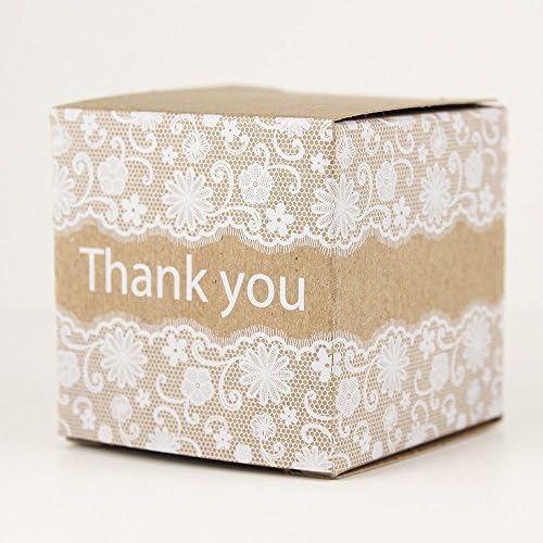 Made in USA - 2 Inch Cube Favor Box (2"x2"x2" Printed Boxes) Wedding Favor, Birthday Favor, Baby Shower Favor, Bridal Shower Favor, Small Gift Box (25, Kraft Lace Thank You)