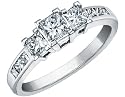 Diamond Engagement Anniversary Three Stone Ring 1 Carat (ctw) Princess Cut in 14K White Gold (Certified)