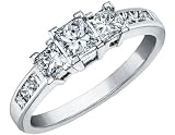 Diamond Engagement Anniversary Three Stone Ring 1 Carat (ctw) Princess Cut in 14K White Gold (Certified)