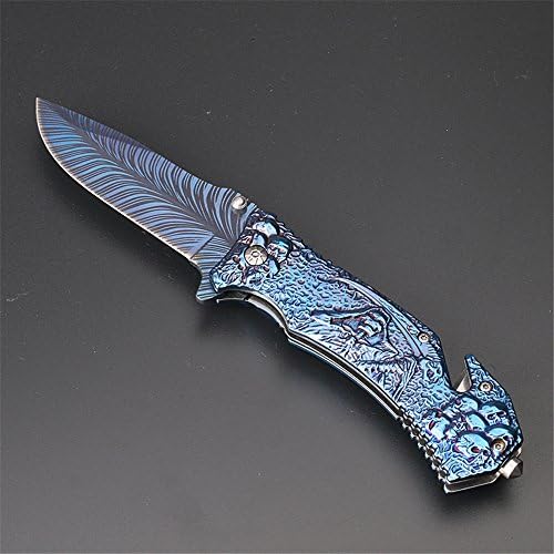 TopBox Outdoor Portable Folding Fruit Knife Tool of Self-Defense Wilderness Survival Knife ,High Hardness Spirits with Safety Hammer (Blue)