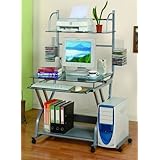 New Glass Computer Desk On Wheels And Tower Slot