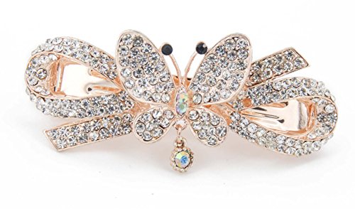 Yeshan Vintage Jewelry Rhinestone and Crystal beaded Butterfly Design Hair Barrette Clip for Beauty Tool