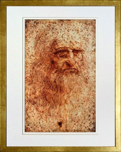 Self-Portrait by Leonardo da Vinci. Framed Art Print Poster. Custom Made Real Wood Modern Scratched Gold Frame (17 1/8 x 21 1/8)