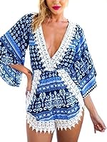Choies Women's Deep V Neck Lace Embellished Casual Romper Playsuit