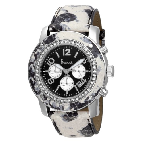 Freelook Unisex HA1711-4 Alpina Black Dial Silver Subdial B/W Snake Skin Band Watch