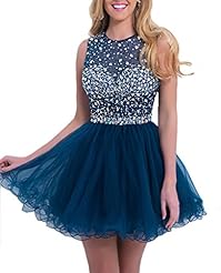 Junior Backless Beaded Sheer Organza Knee Length Short Homecoming Dress/Prom Dress/Party Dress 