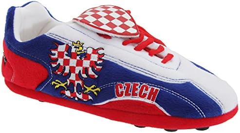 Sloffie Mens Czech Republic Plush Football Boot Slippers (US 12-14) (White/Blue/Red)