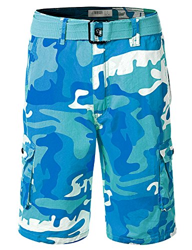 iDarbi Men's Belted Ripstop Camo Cargo Shorts (10 Colors Avail, Waist 30 to 44)