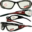 Falcon Motorcycle Foam Padded Sunglasses Red Frame SMOKE Lenses (Clear Lenses shown)