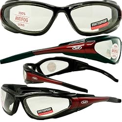 Falcon Motorcycle Foam Padded Sunglasses Red Frame SMOKE Lenses (Clear Lenses shown)