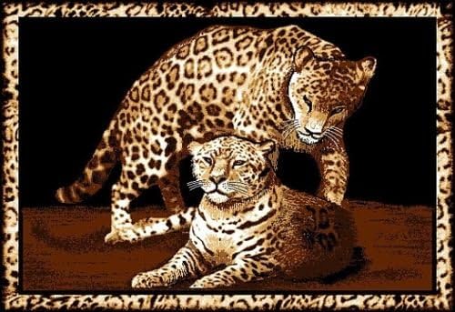 Leopard Family Area Rug 4x6 African Border Carpet New - Actual 3' 7" X 5' 3"