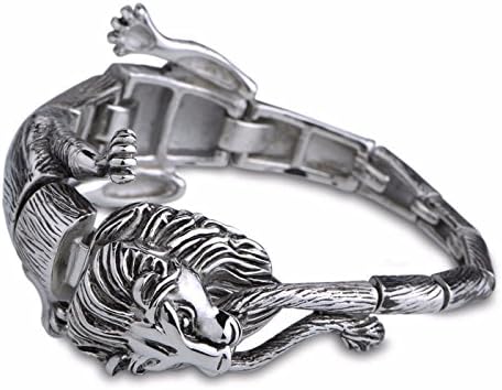 Lanroque Stainless Steel Biker Gothic Large Heavy Lion Head Link Bracelet for Men - 8.0-Inch