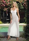 2PC Mesh Pearl Long Dress Gown Sexy Lingerie Intimate Apparel with Sequined Tulle Trim and G-String