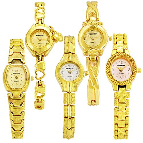 ThaiTime 5pcs New Golden Fashion Women Girls Quartz Wrist Watches
