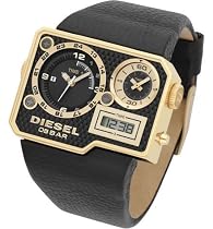 Diesel Men's Analog and Digital Gold-Tone Stainless Steel and Black Leather Watch #DZ7102
