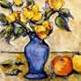 Art Poster Print - Blue Vase Of Yellow Peonies - Artist: Nicole Etienne - Poster Size: 12 X 12 inches